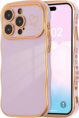 Miniatura 18 de ZTOFERA Funda para iPhone 14 de 6.1 pulgadas, Linda Funda con Marco de Ondas Rizadas con Patrón de Corazones, Borde Chapado de Lujo, Funda de