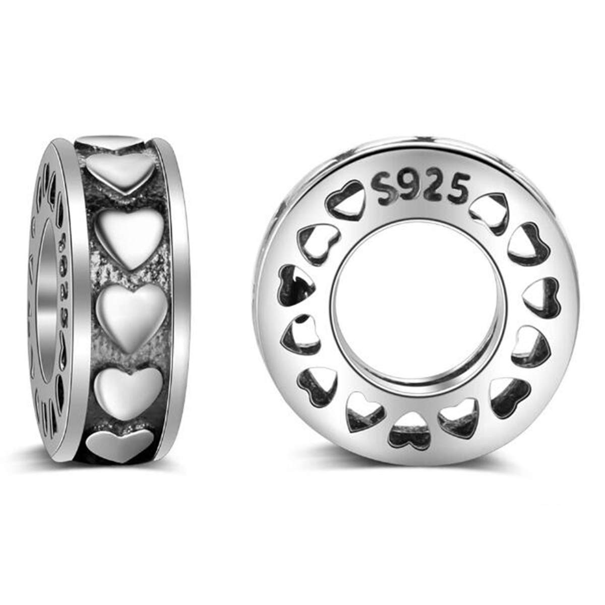 Yashuo2pcs Solid 925 Sterling Silver Rubber Spacer Focal Round Stopper Beads for Charm Bracelets European Story Charm