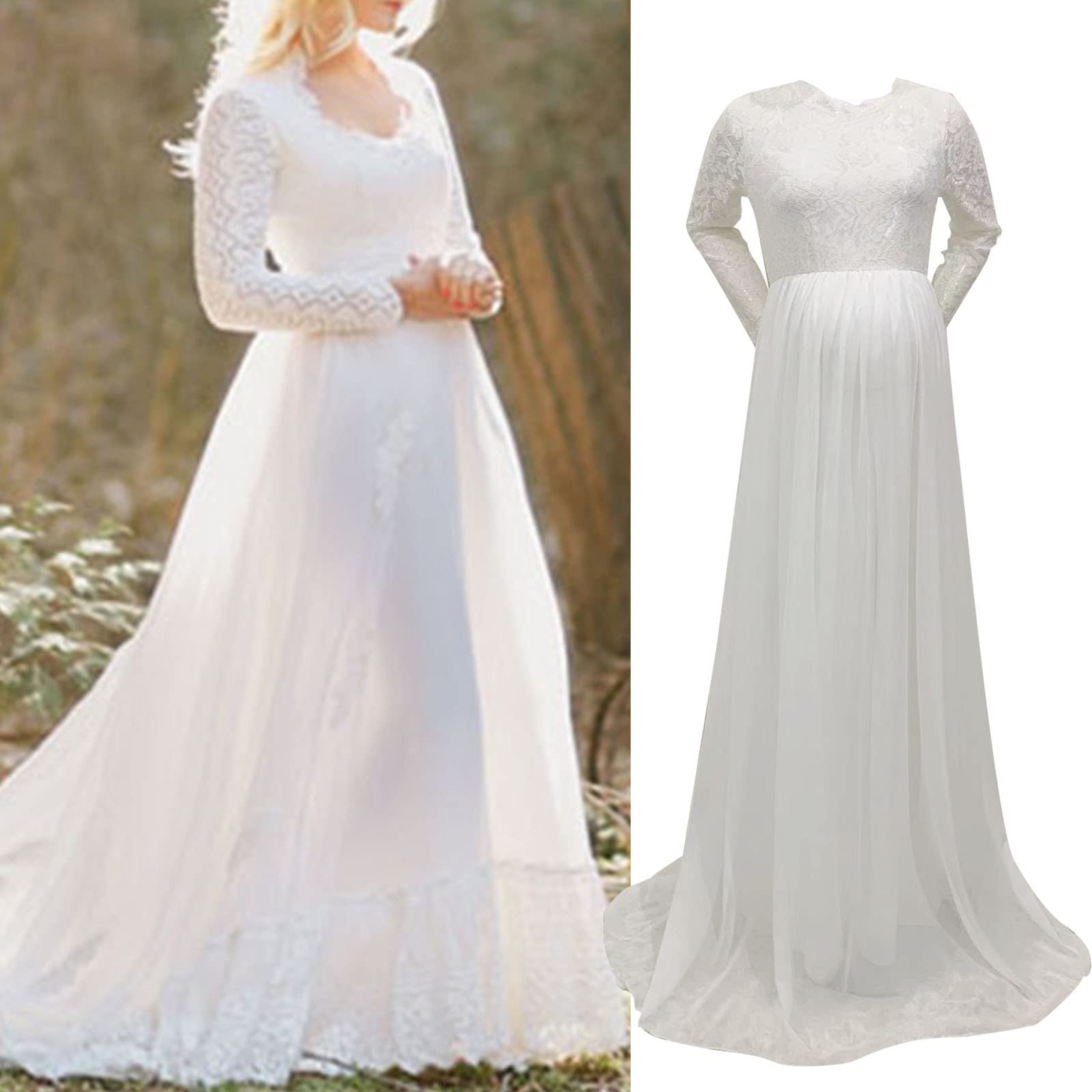Vestido de manga larga para embarazo, con encaje y prensa de hechizos, para mujeres embarazadas, suelto, para maternidad