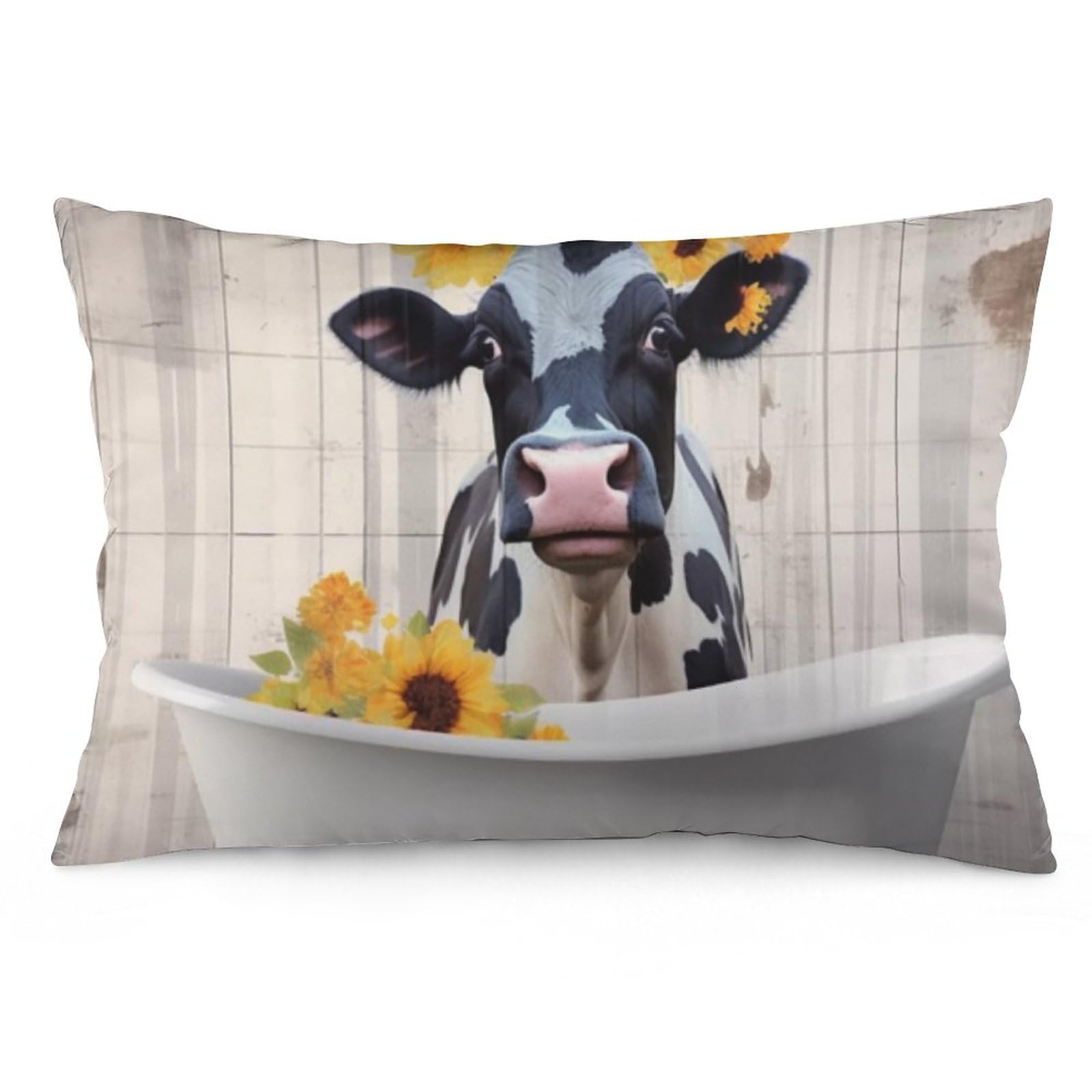 A Cow is Sitting Bathtub with Sunflowers 1-Pack 12x20 Rectangle Decorative Throw Pillow Cases Oblong Cushion Covers Outdoor