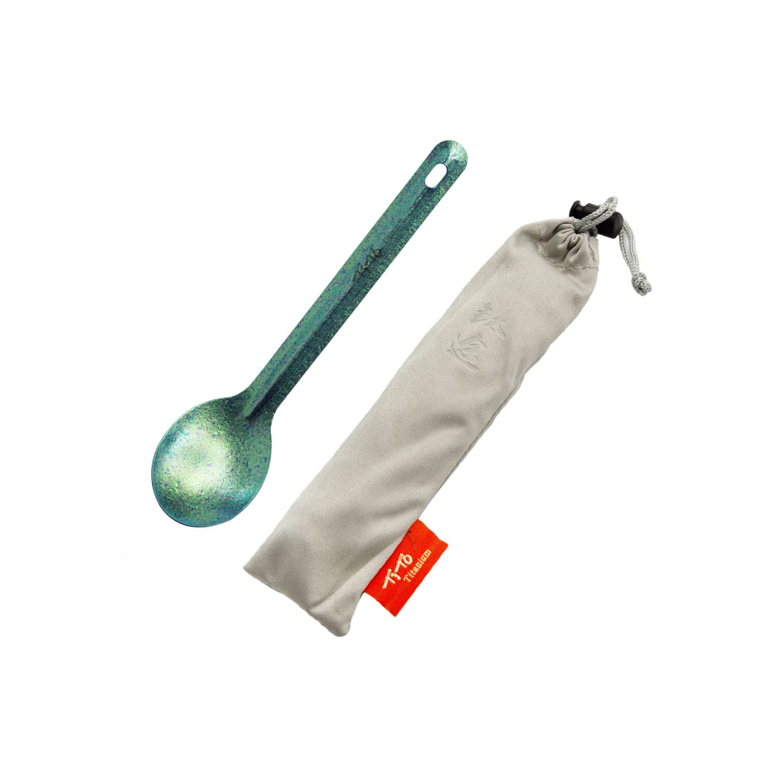 TiTo Bright Colorful Titanium Spork for Outdoor Camping Light Weight Titanium Spoon for Travel Home with Cloth Bag (Green Spoon)