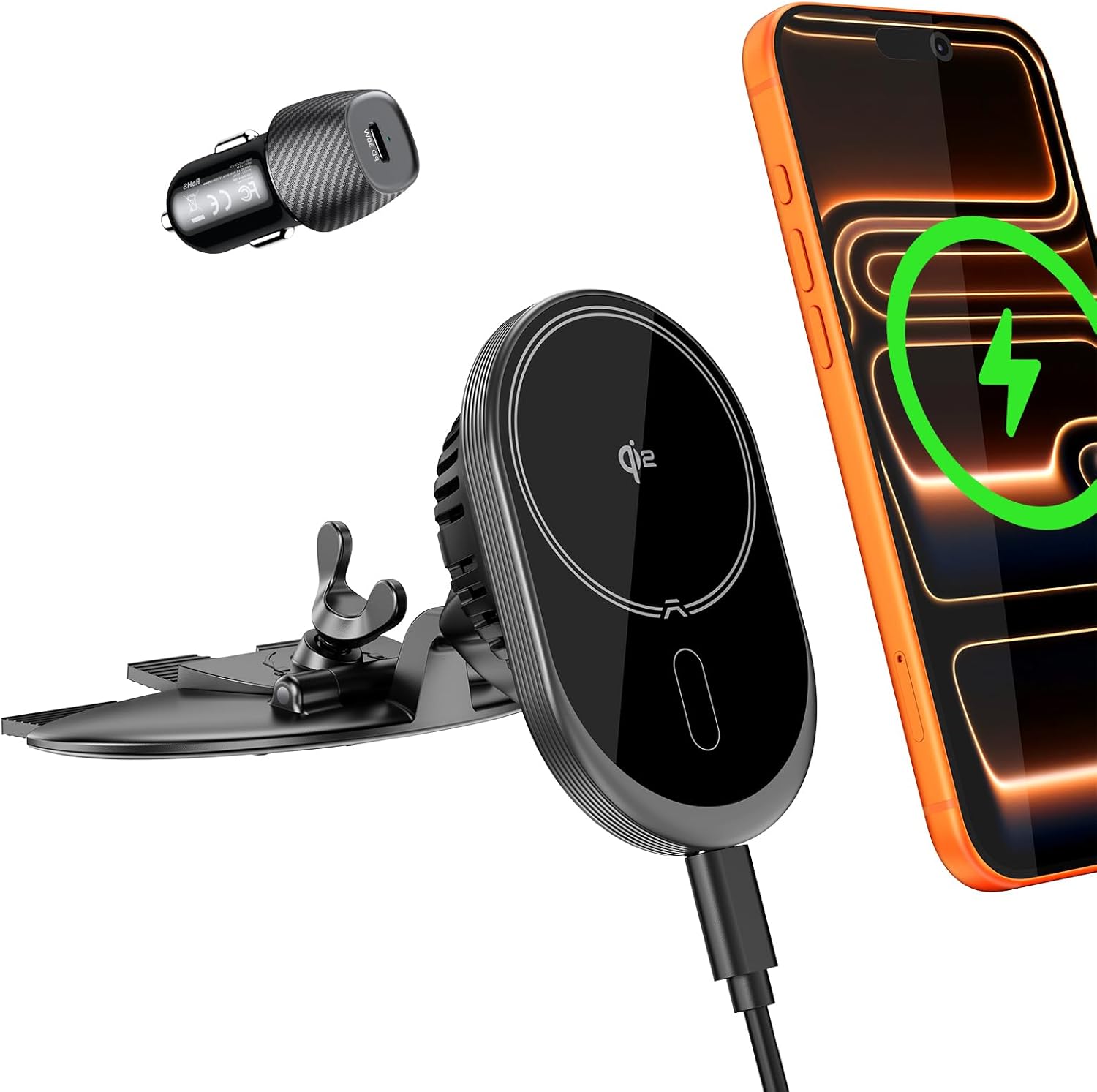 1Zero Qi2 15W CD Car Mount Charger for Magsafe, Strong Magnetic Phone Holder for CD Slot Charging, Fast Wireless Car Charger Mount Fit for iPhone 17 16 15 14 13 12 Pro Max Plus Mini (for Qi2 Charging)
