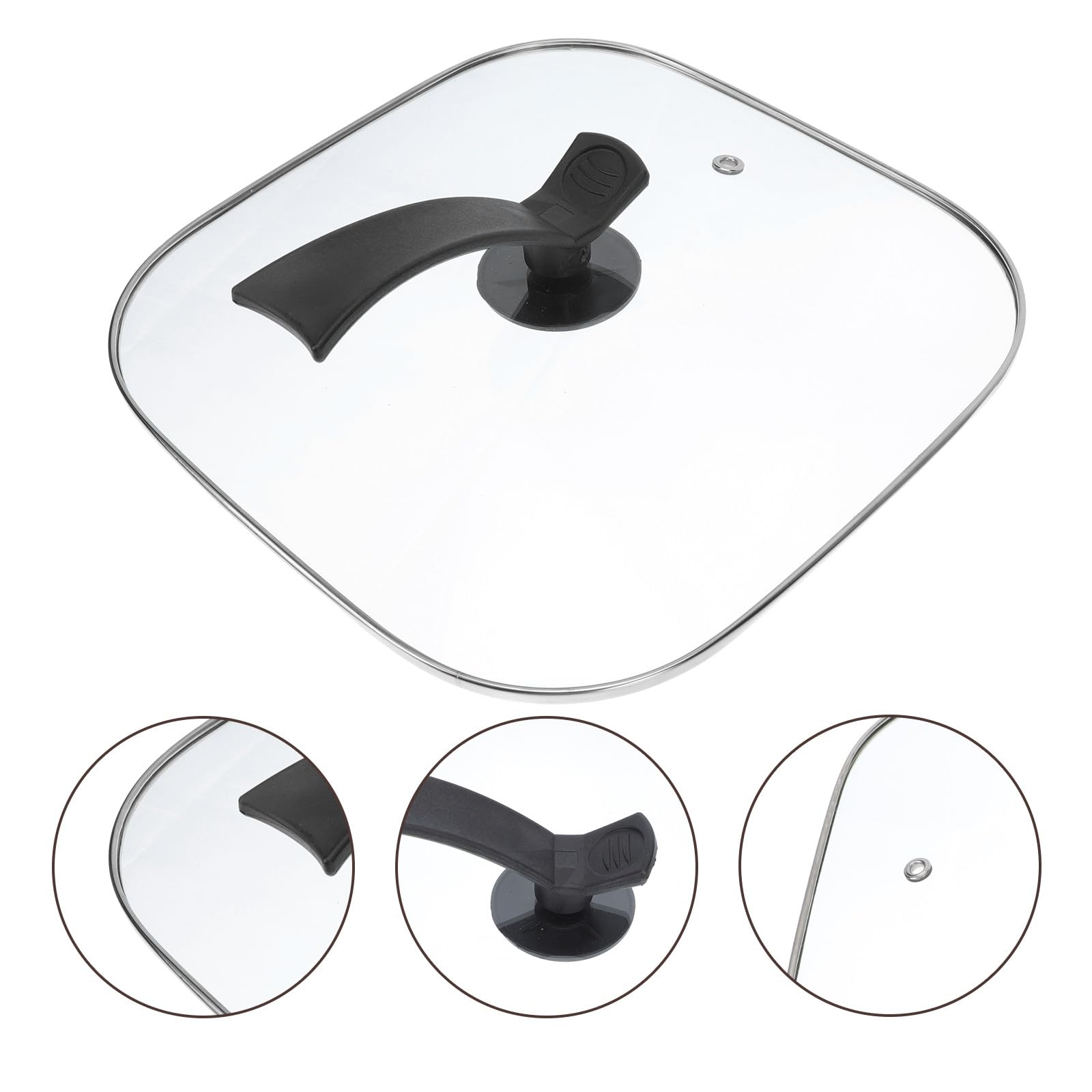 Beaupretty Quadratischer Glasdeckel 30cm mit Abluftloch aus Glas und Kunststoff für Elektrokochpfannen Hitzeschutz und Sicherer Kochkomfort in Küche