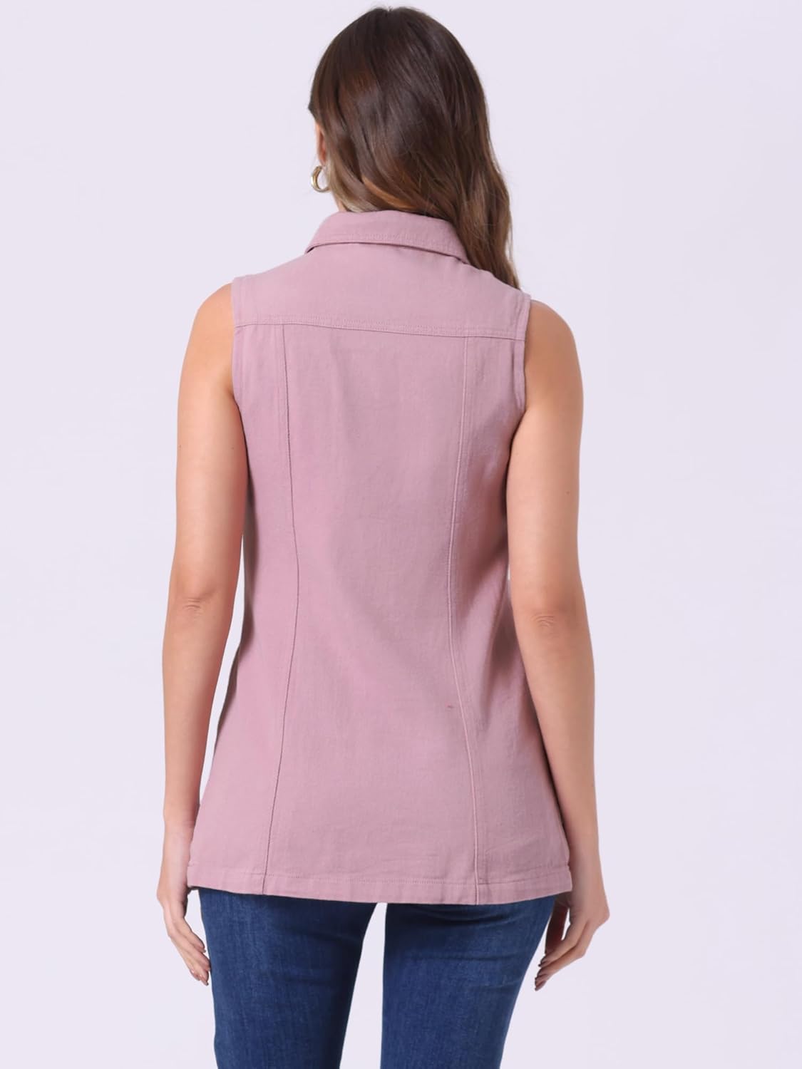 Allegra K Women's Denim Vest Sleeveless Button Down Waistcoat Casual Long Jean Vests - Image 4