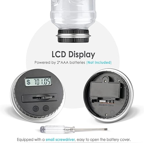 Vista 28 de Vcertcpl - Alcancía grande para niños y adultos, banco digital con contador de monedas LCD, capacidad de 1.8 L, tarro de dinero para adultos