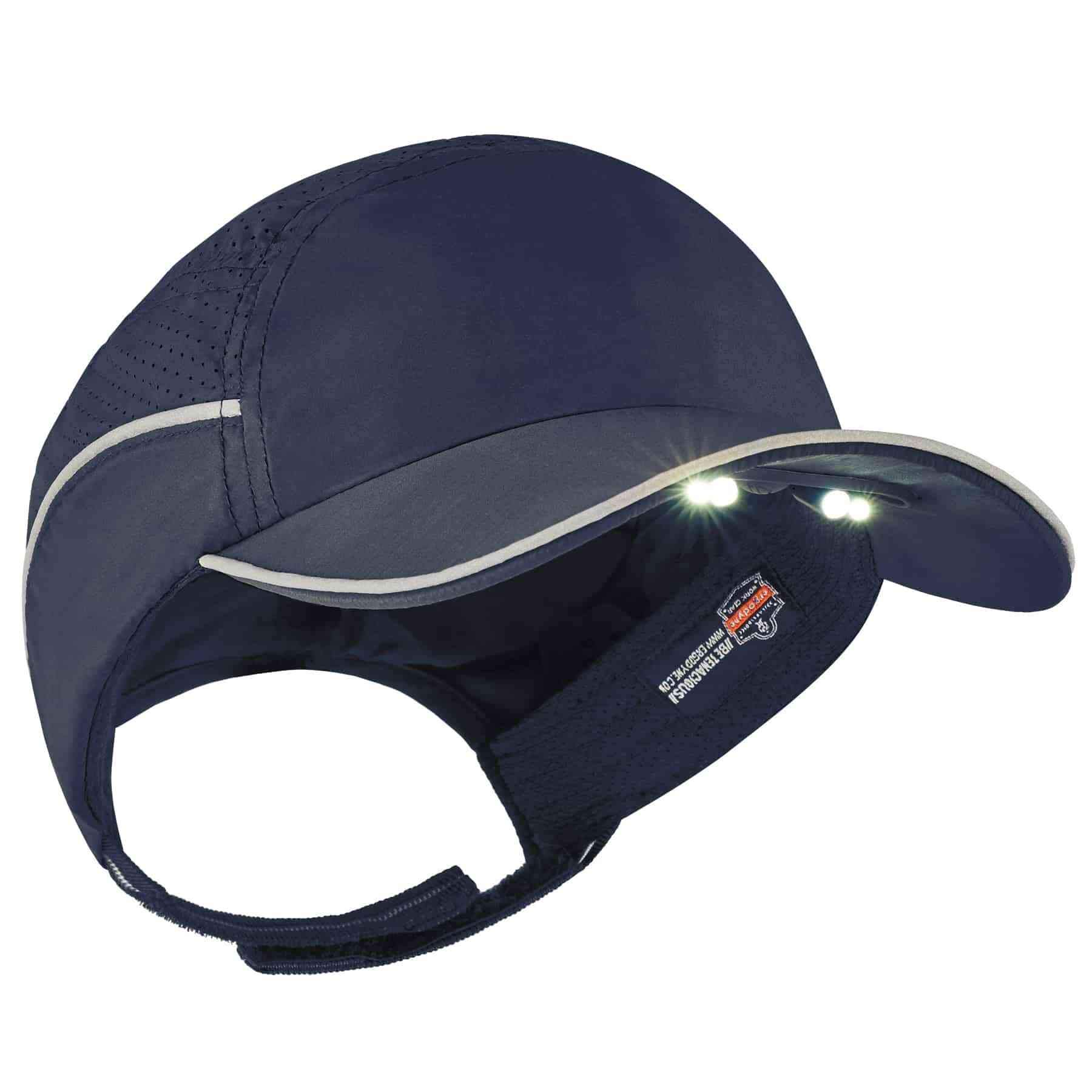 Ergodyne - 23339 Lightweight Bump Cap with LED Brim Lighting, Baseball Hat Style, Long Brim, Skullerz 8965,Navy