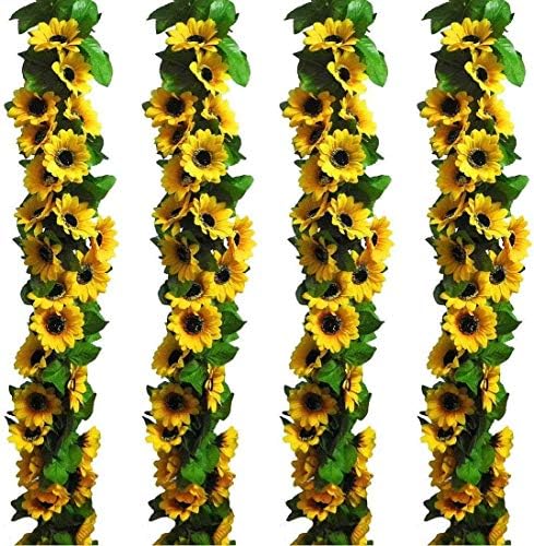 2Pc 7.2ft/pc Artificial Sunflower Garland with 16pc Sunflower Heads Silk Flower Ivy Vine Garland Sunflower Decor for Home Kitchen Wedding Arch Baby Shower Decor