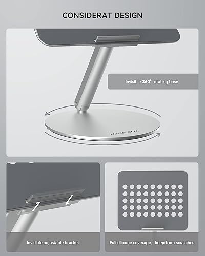 Miniatura 5 de LULULOOK Soporte para laptop soporte plegable para computadora con base giratoria 360 elevador de aluminio ajustable en ángulo compatible con