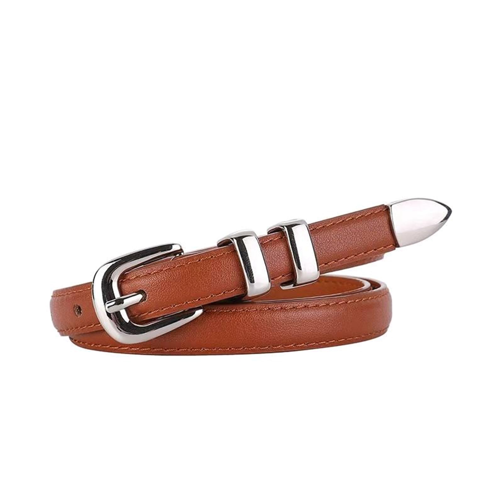Lyangod Women's Slim Leather Belt with Silver Buckle, 100cm Length, 1.5cm Width, Women's Jeans Decorative Belt (Light Brown, 100x1.5cm)