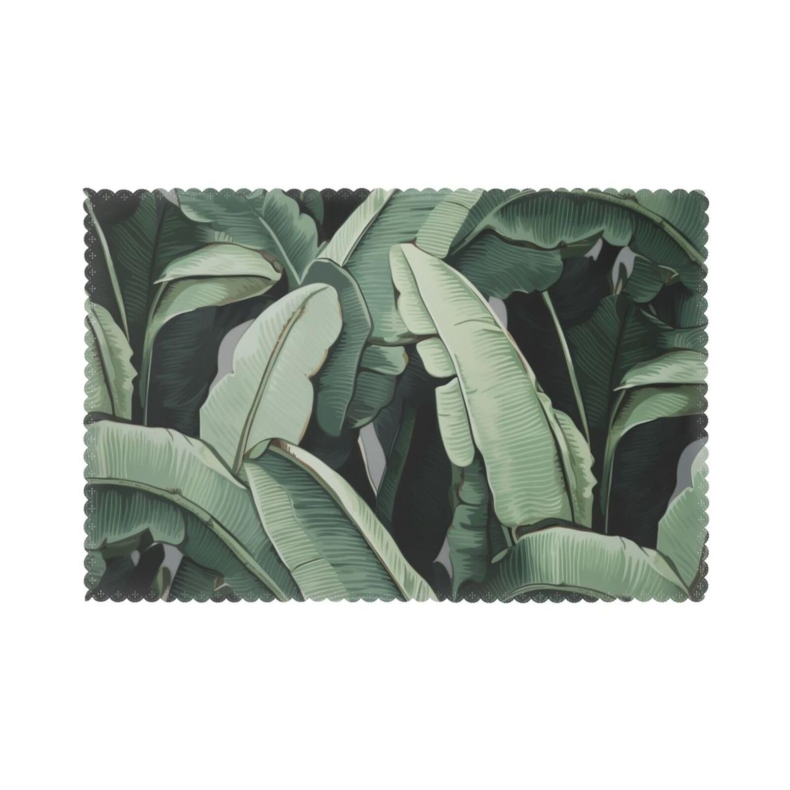 Tropical Banana Palm Leaves Art Printed Placemat Heat Resistant Place Mats Set of 6 PCS Washable Kitchen Table Mats, 12x18 Inch