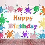 Art Paint Splash Happy Birthday Backdrop Banner Colorful Graffiti Theme Background Decor for Artist Kids Boys Girls Birthday Party Celebration Favors Decorations Supplies 70.87x47.24in-BECKTEN