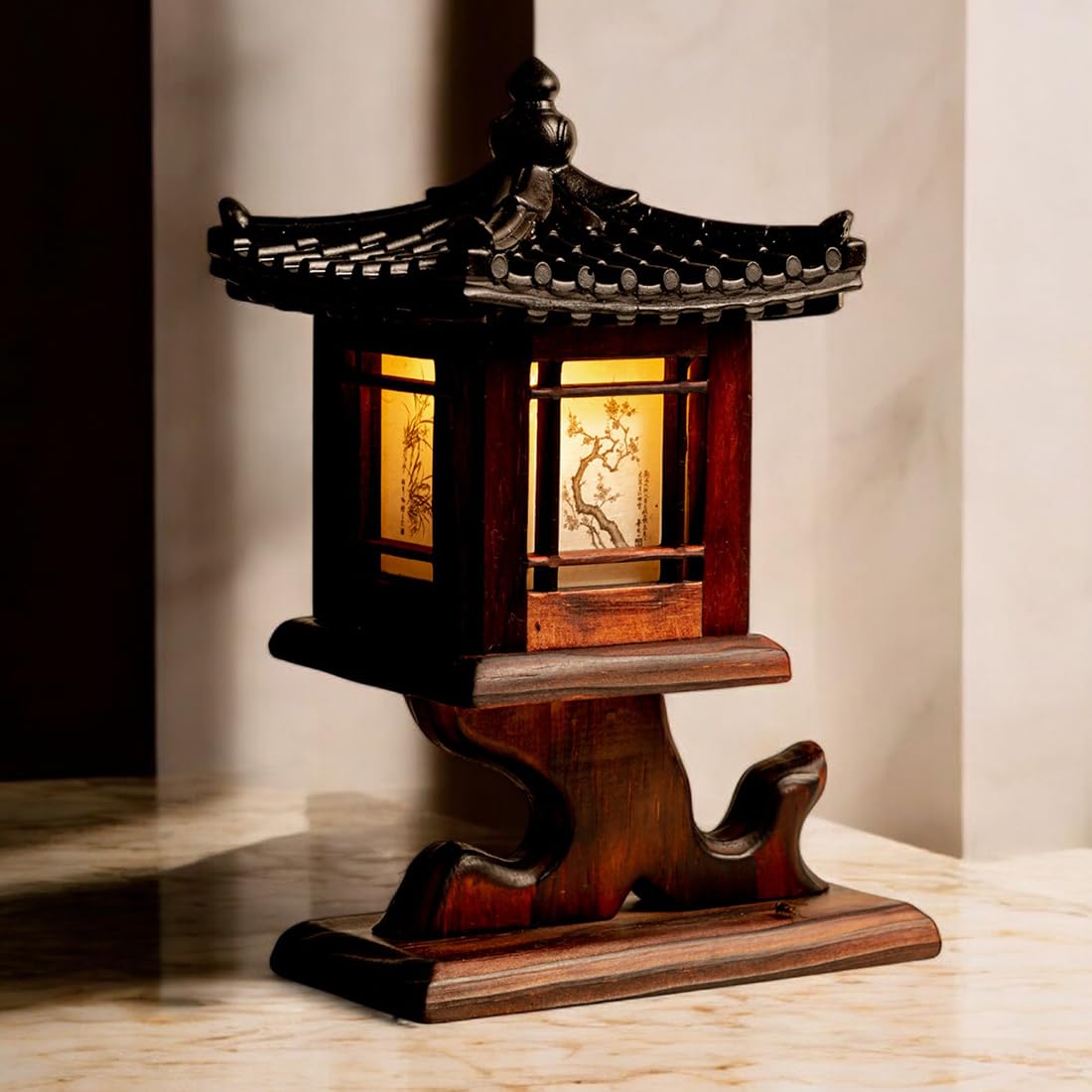 Antique Alive Traditional Korean Wood Lamp | Handmade Asian
