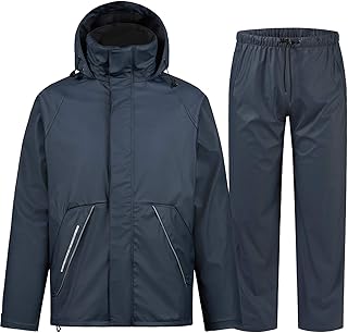 Rain Suits for Fishing Waterproof Rain Gear for Men Women Heavy Duty Rain Coat Jacket with Pants/ Overalls(Navy,L)