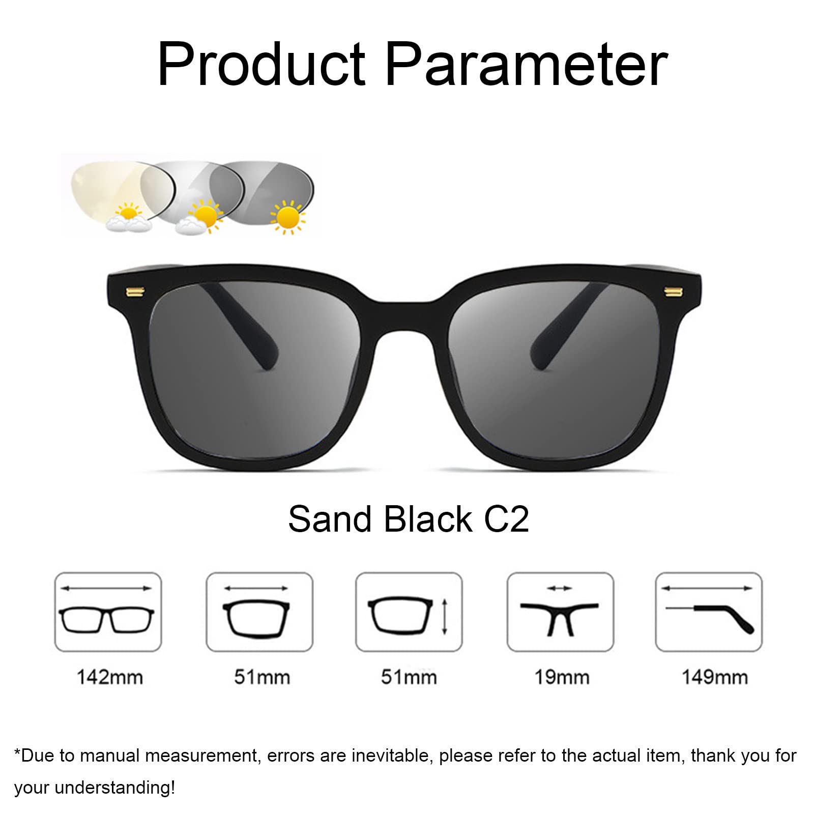 Gafas de Lectura fotocromáticas con Montura de Gran tamaño Gafas cuadradas Que cambian de Color HD Lector de Ancianos Gafas antideslumbrantes para Hombres y Mujeres,C3-+1.00