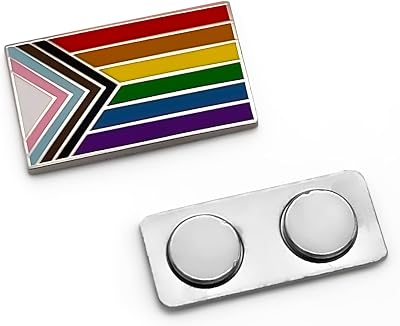 Progress Rainbow Pride Flag LGBTQIA+ Enamel Lapel Pin with Magnetic Backing for jacket, backpack, memorial, clothes, bag, shirt