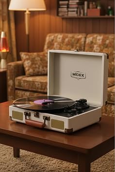 Midex Mtx-101WH Nostaljik Retro Pikap Plak  alar,  arjl , Bluetooth, Aux, Hoparl rl , 3 Devir, Beyaz