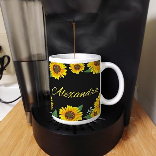 Miniatura 6 de Personalized Gifts Taza floral amarilla su texto personalizado taza de café taza de café de cerámica taza de té de cerámica 11oz Girasol de 11 oz