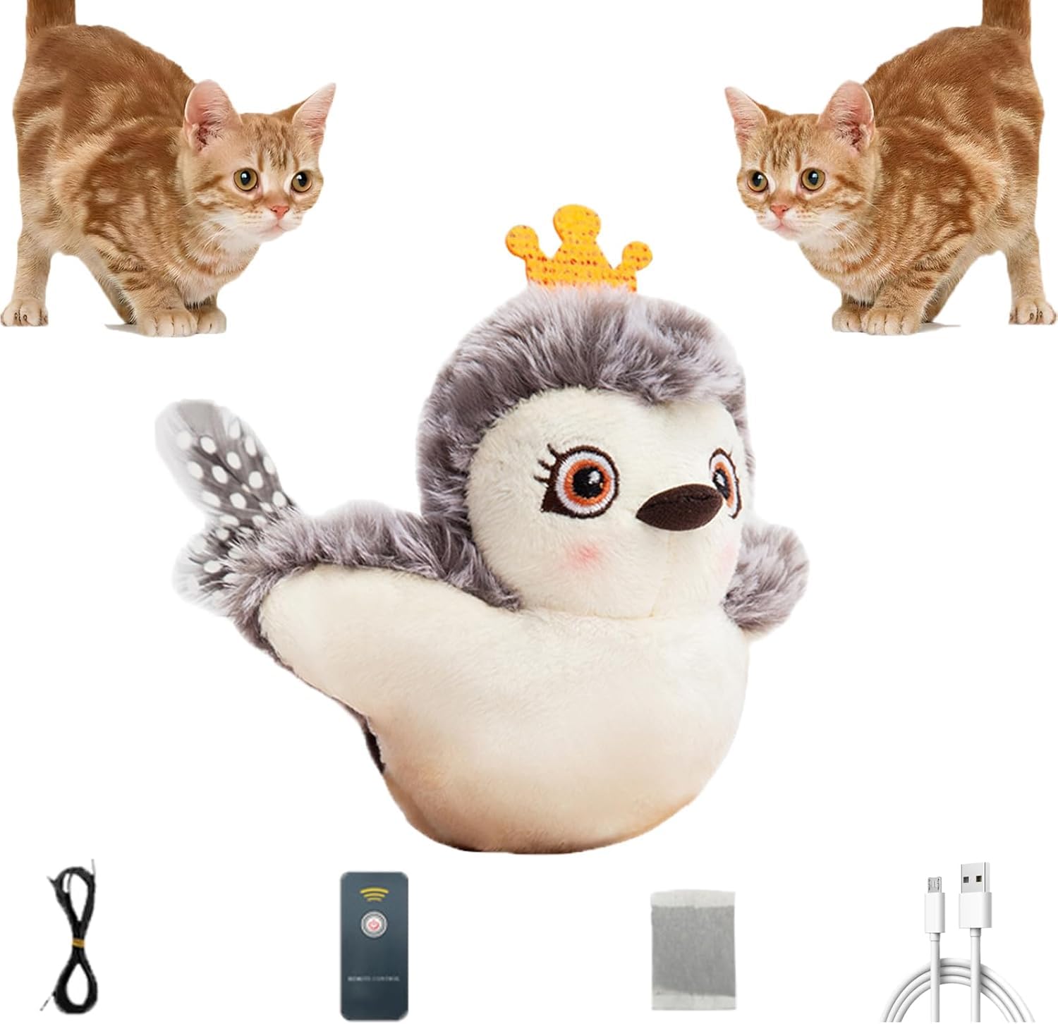 Yanobia Piper Tomi Cat Toy, Flapping Bird Cat Toys with Remote, Rechargeable Owl Touch Activated Kitten Toy, Chirping Bird Cat Toy Flapping Wings (1Pcs)