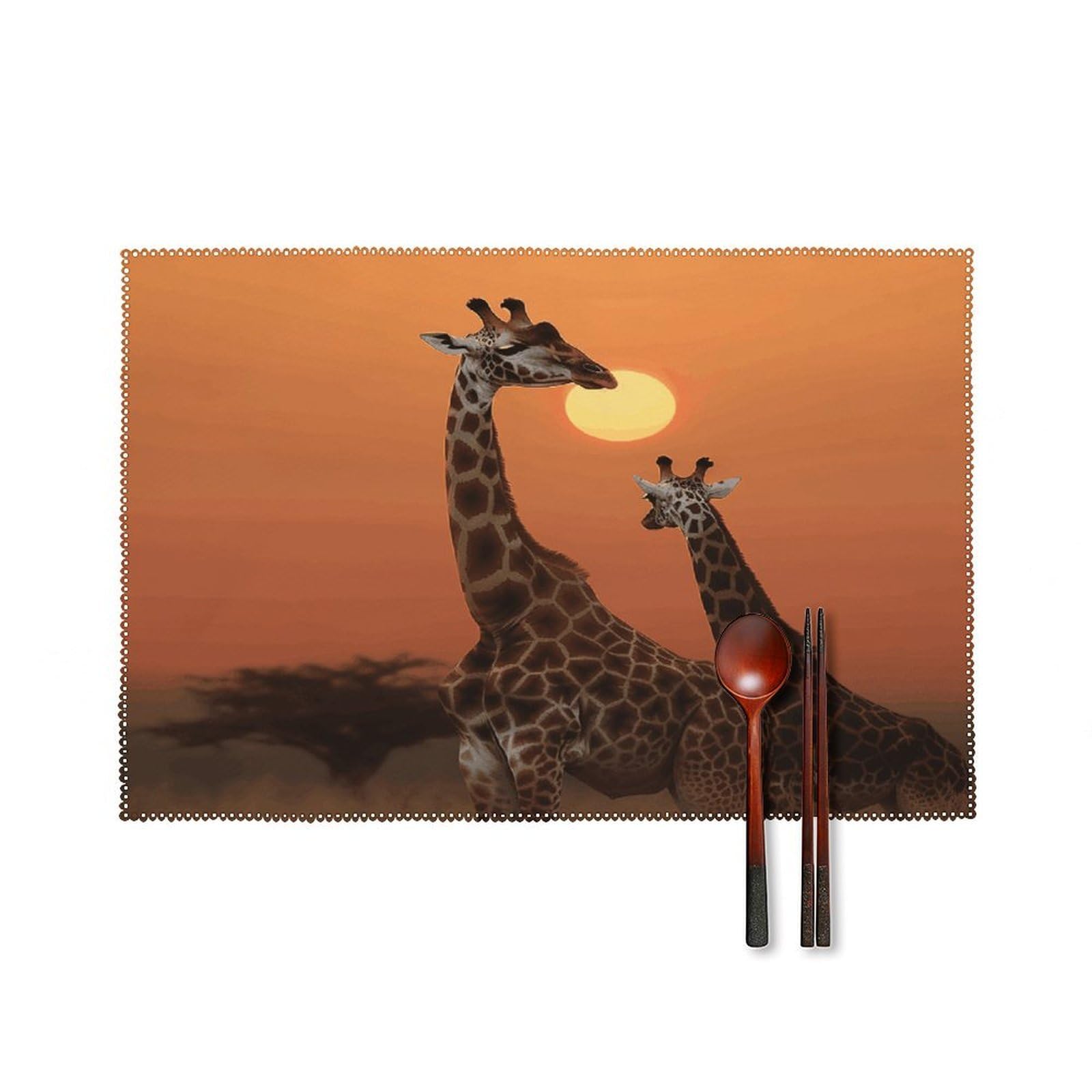 Giraffe at Sunset Placemats Set of 4 Heat Resistant Non-Slip Place Mats Reusable Dining Table Mats Canvas Place Mat Anti-Fading Waterproof Placemats for Dining Table Decor