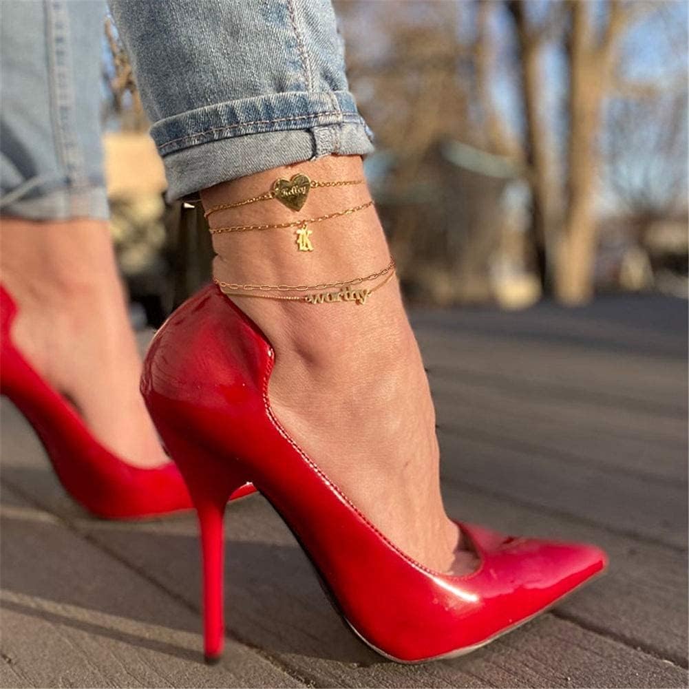 名前入りアンクルブレスレット レディース カスタムレイヤードネームアンクレット イニシャル付き 18Kゴールドメッキ 卒業ギフト カ