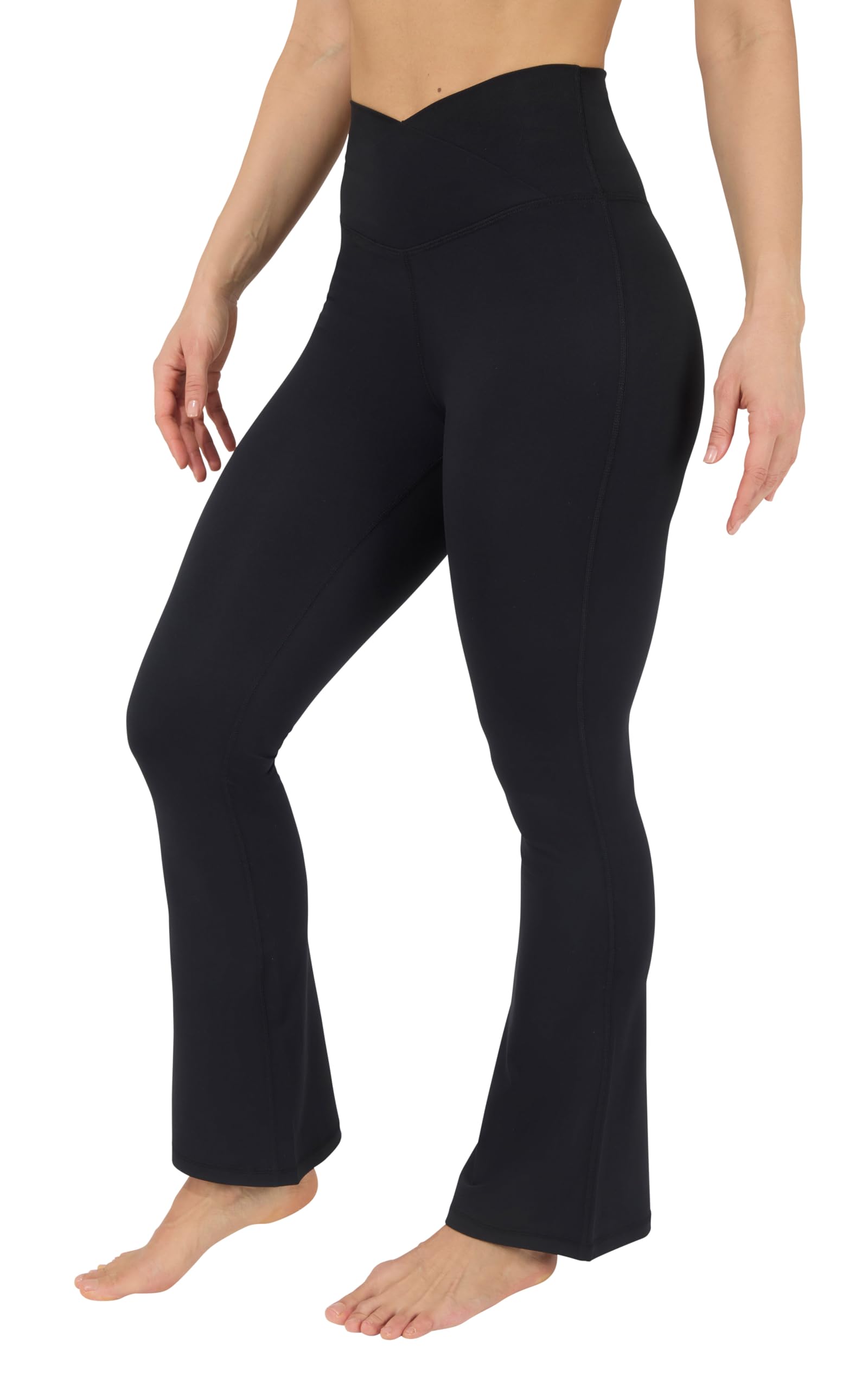 Yogalicious Women's Black 29 Flare Legging Crossover High Waisted Squat Proof Bootcut Yoga Pant 29"/31.5", ", M