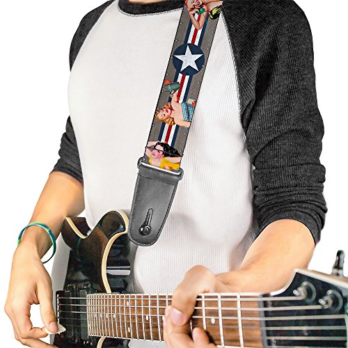 Buckle-down Sangle de guitare – Pin Up Girl poses Close-up étoile et rayures Gris/bleu/blanc/rouge – 5,1 cm de large – 29–137,2 cm de long - Les Beatles, Paul McCartney, John Lennon, RIngo Starr, George Harrison Buckle-down Sangle de guitare – Pin Up Girl poses Close-up étoile et rayures Gris/bleu/blanc/rouge – 5,1 cm de large – 29–137,2 cm de long – Image 3