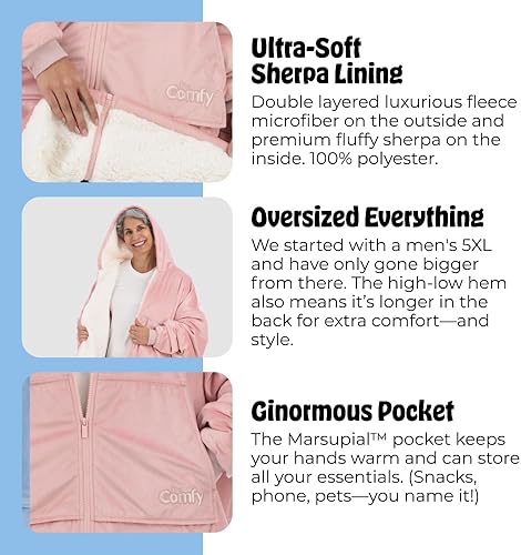 Miniatura 92 de THE COMFY Original - Manta de forro polar de microfibra con forro sherpa, diseño de gran tamaño con capucha y bolsillo de Shark Tank Aqua