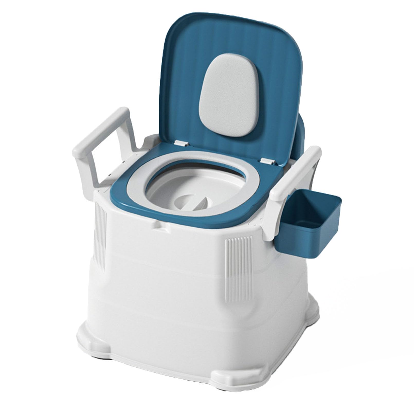 Drop Arm Commode with Padded Seat and Backrest, Durable Toilet Chair for Adults and Seniors, Removable Pail, Removable Armrest, Raised Toilet Seat with Handles and Back, Blue