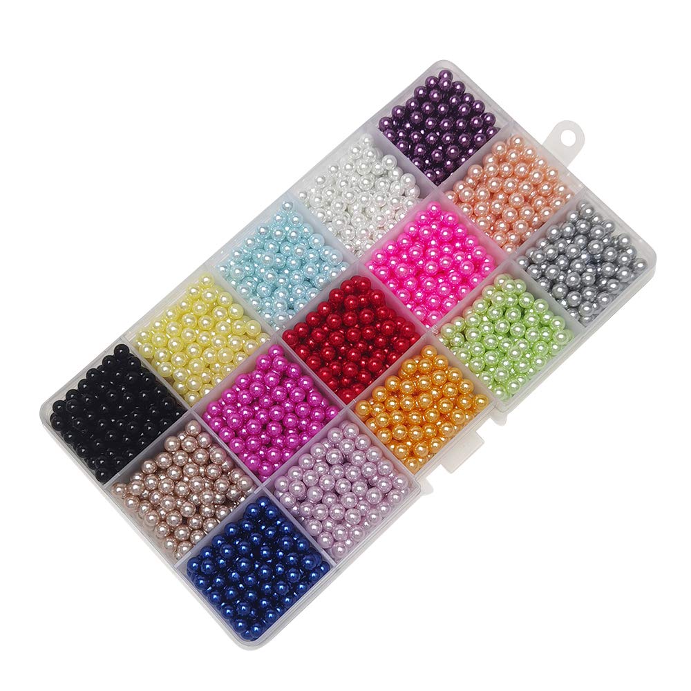 Chenkou Craft 2250pcs 5mm Assorted 15 Colors No Hole Round Ball Bead Scrapbooking Craft DIY Beads Decoration + Plastic Box (Assorted Colors, 5mm)