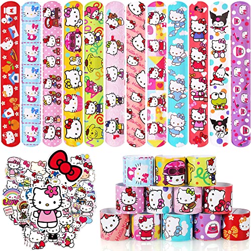 Cat Party Favors - 98Pcs Cat Birthday Party Decorations Set Include 48Pcs Slap Bracelet And 50Pcs Cat Stickers Birthday Party Supplies Perfect Goodie Candy Bag Stuffers Carnival Rewards #TOP13