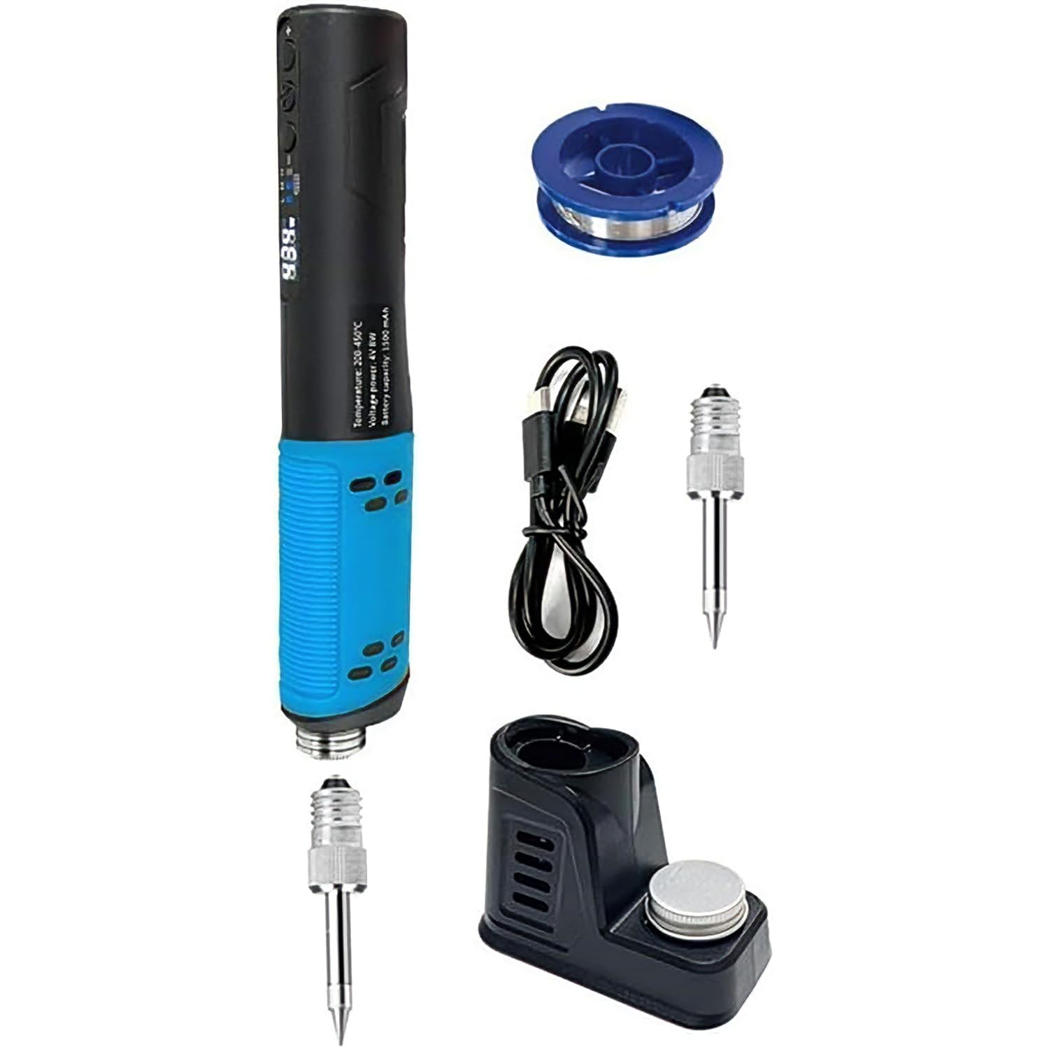 Soldador de Estaño, Soldador Inalámbrico con LED, Juego de Soldador con Batería 1500 mAh, Recargable por USB, Soldadura Soporte para Soldador, 200~450 ℃ con Alambre de Soldadura, Pasta de Soldadura