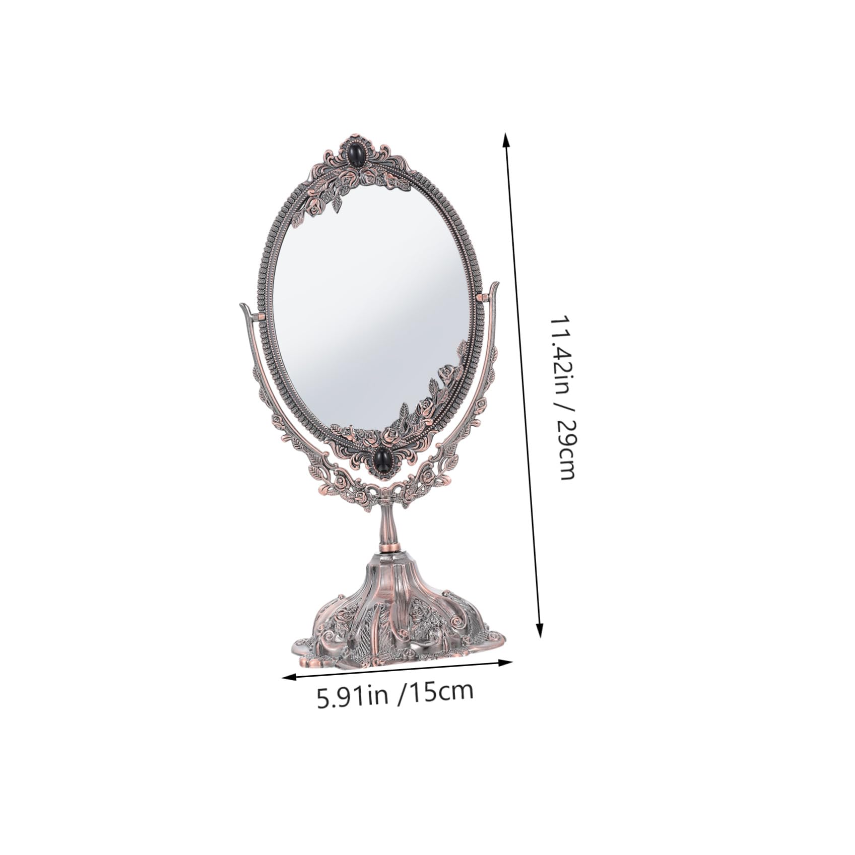 Healeved Vintage Schminkspiegel aus Zinklegierung, Doppelseitig, Drehbar | Tischspiegel mit Flachem Standfuß, Europäischer Stil, Elegantes Design, für Hochzeit und Make Up