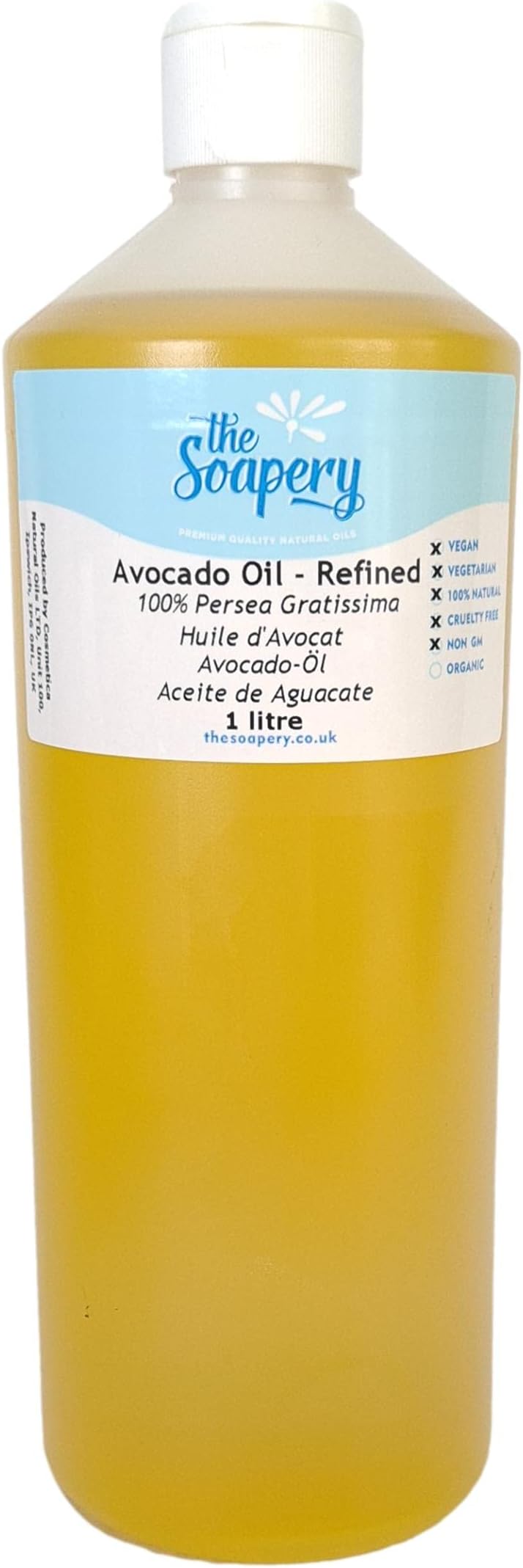 Avocado Oil - 1 Litre Refined Cosmetic Grade for Massage, Aromatherapy, Soap and Natural Skin Care