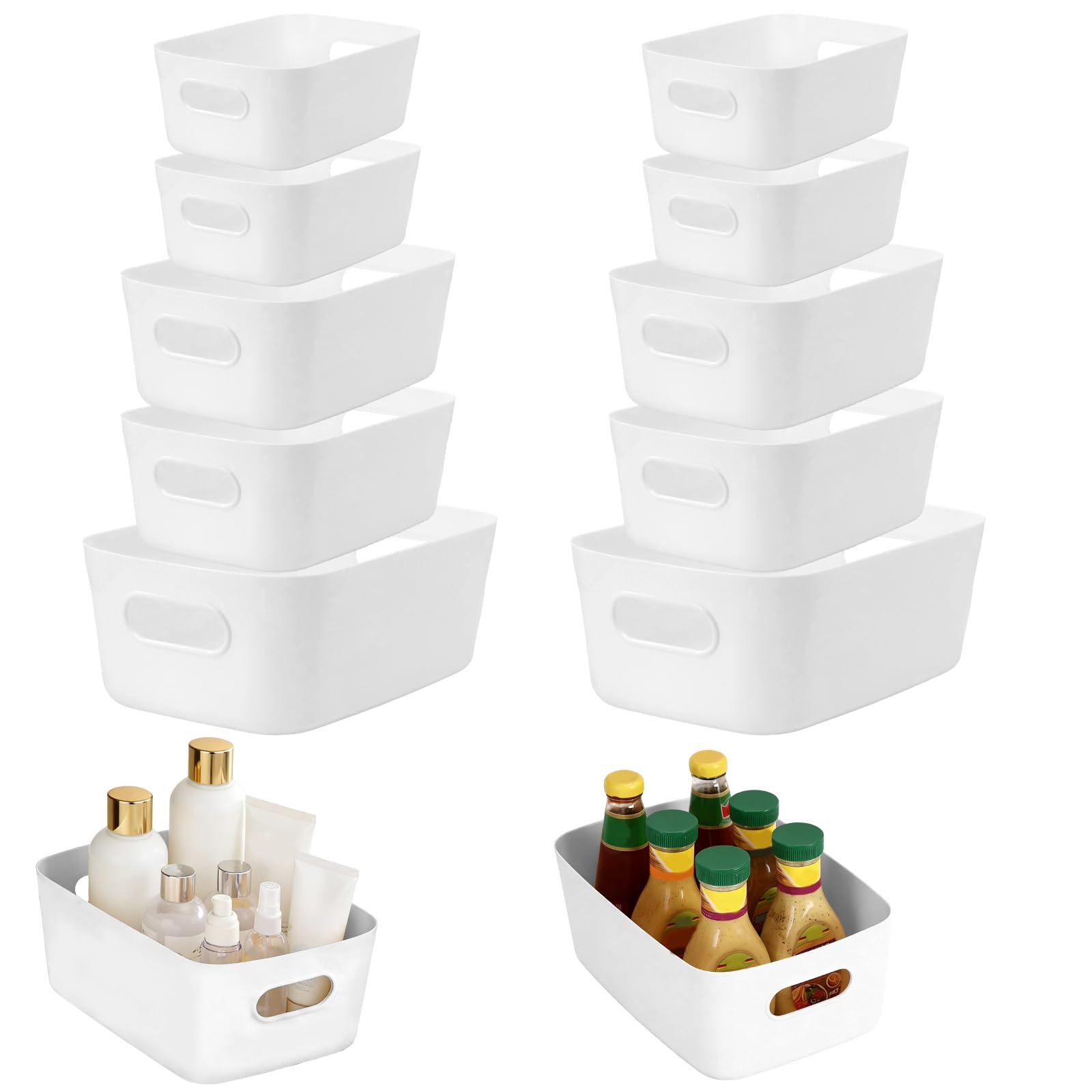 Boîtes de rangement en plastique blanc avec poignées | Bac organisateur étagère