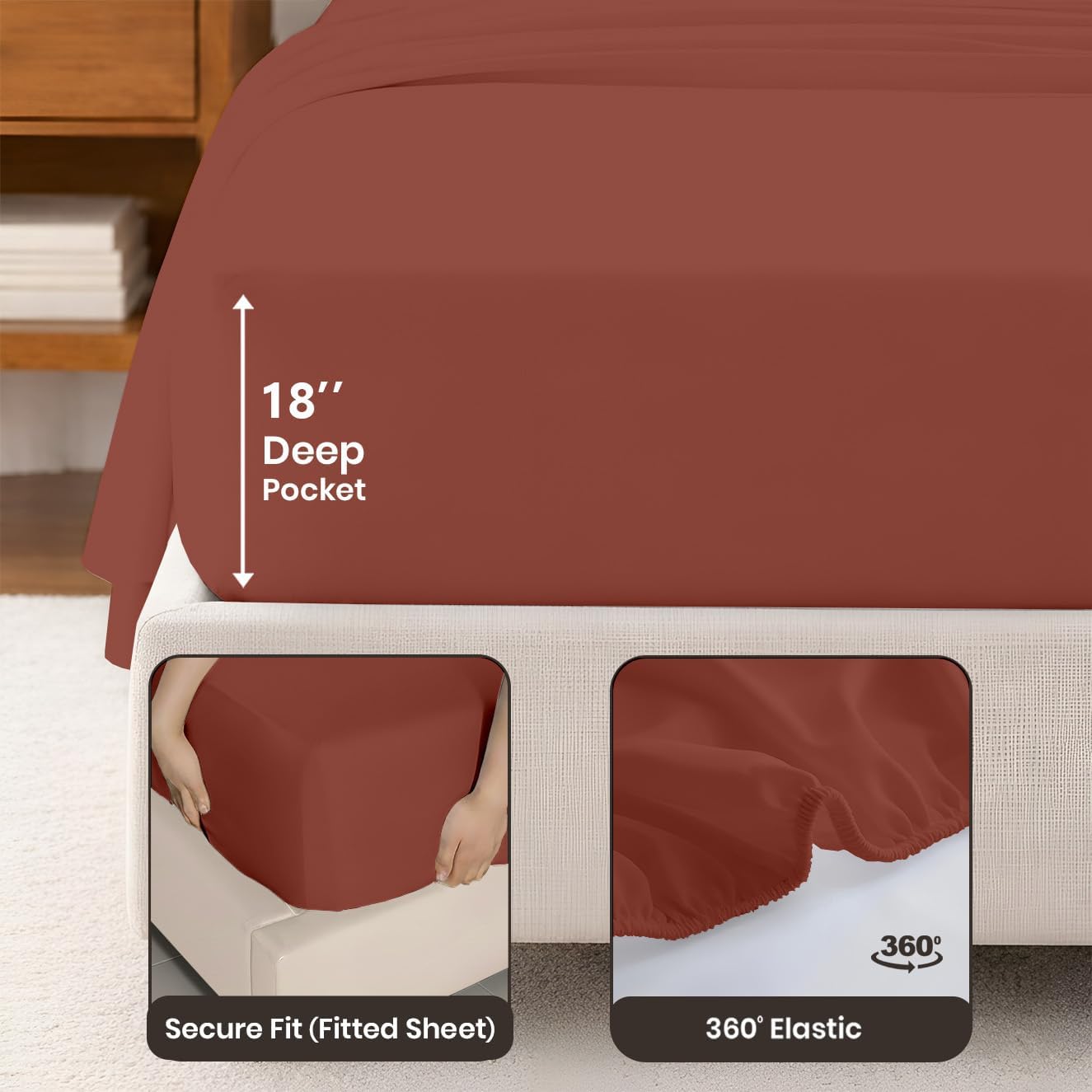 SGI bedding 100% Egyptian Cotton Sheets Twin Size – Cooling Sheets, Soft Breathable Terracotta Bedding, Luxury Bedding, Luxury Hotel Sheet Set, Deep Pocket 18", 4 Piece Set