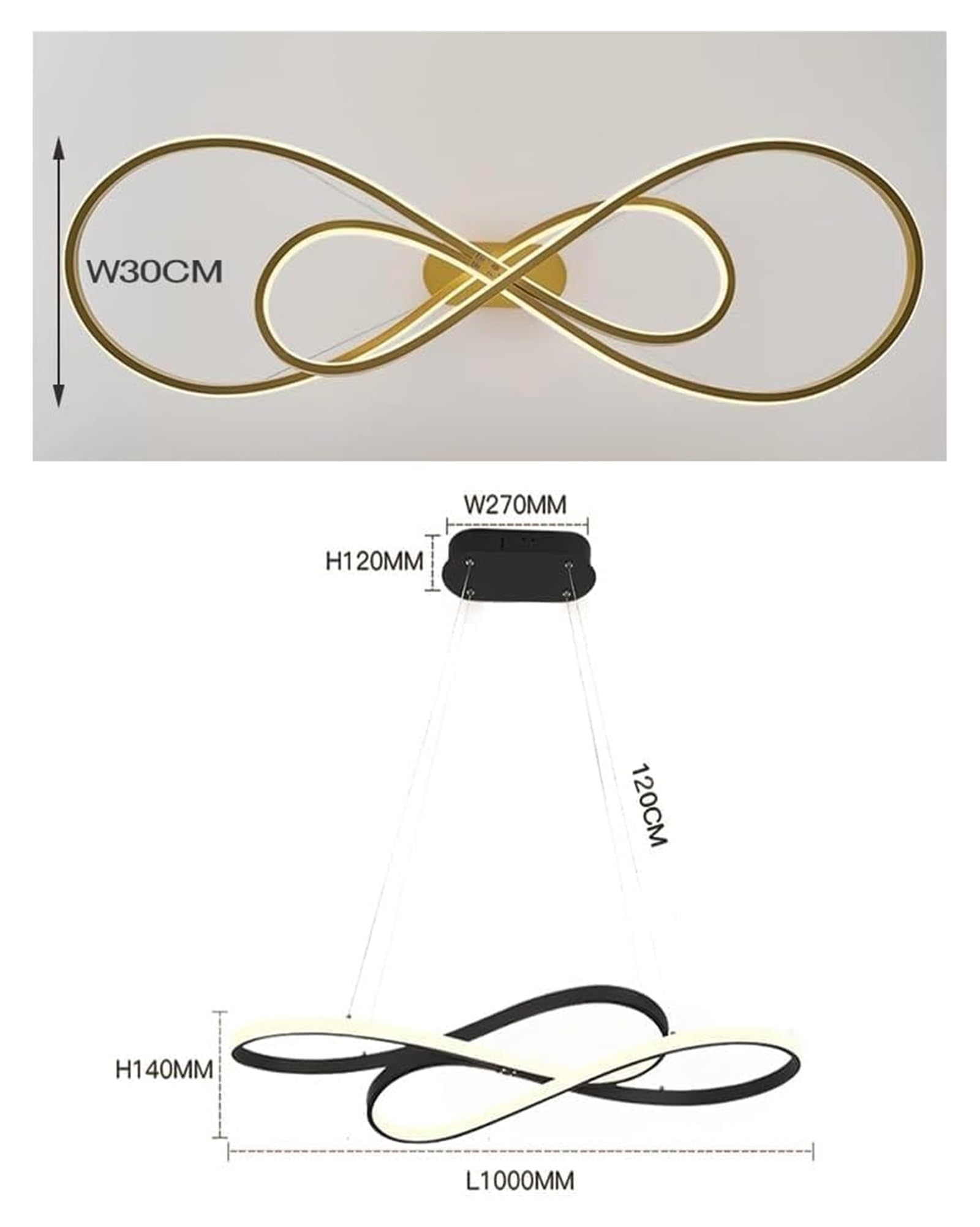 Lampy wiszące, nowoczesne żyrandole pierścieniowe z diodą LED, długa chromowana liniowa oprawa sufitowa kompatybilna ze stołem jadalnym, salonem i wyspą kuchenną (ciemna) w