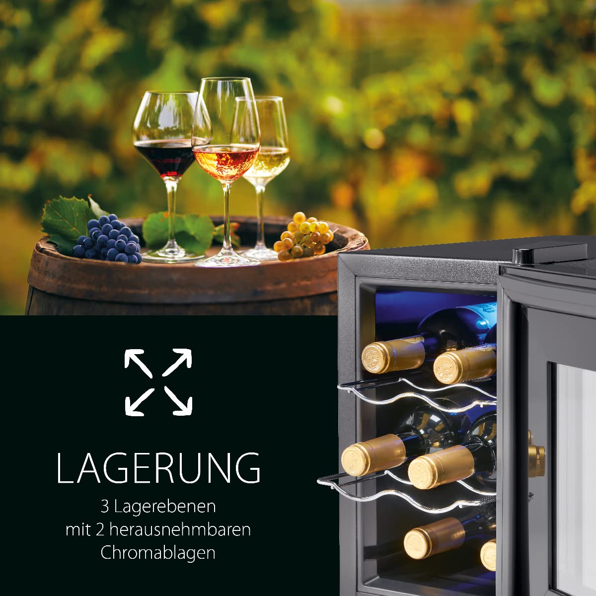 ProfiCook Weinkühlschrank 6 Flaschen 17L LED-Beleuchtung 11-18°C PC-WK 1230