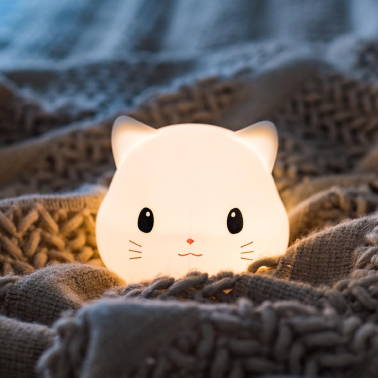jojofuny Luz Nocturna de Silicona Forma de Gato para Habitación Lámpara Decorativa Pequeña USB Luz para Dormir para Mesita de Noche Casa