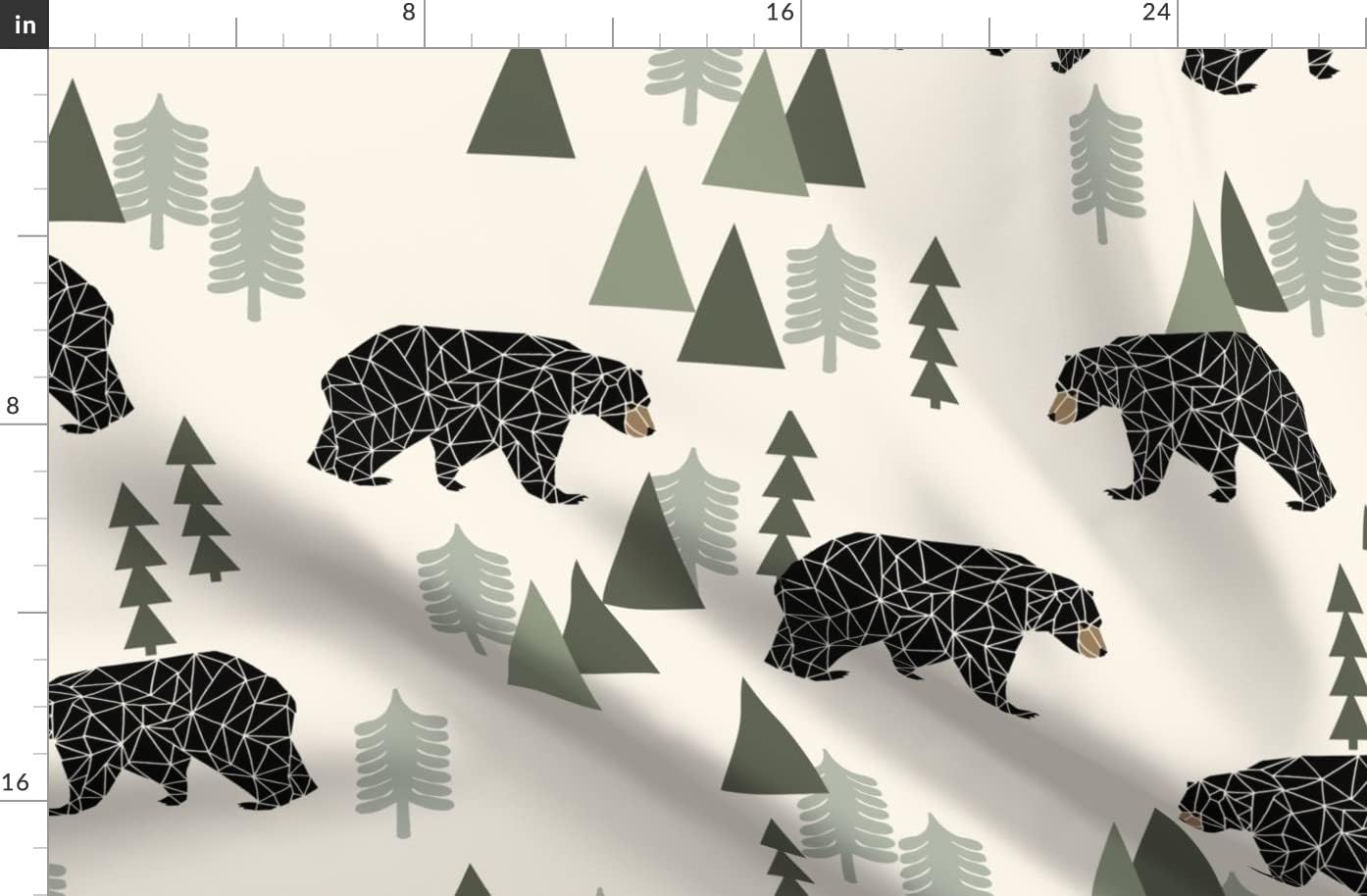Spoonflower Fabric - Forest Bear Cream Green Neutral Nursery Boys Mountain Woodland Printed on Organic Cotton Sateen Fabric by The Yard - Sewing Quilting Apparel Home Decor