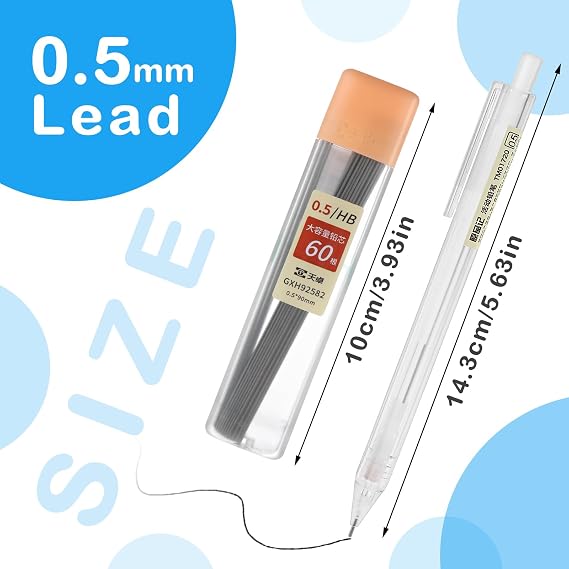 TIESOME 6PCS Transparent Mechanical Pencil Set, Mechanical Pencils 0.5 with 1 Tube HB Refill Aesthetic Artist Pencil Set Retractable Pencil for Student Writing Drafting, Drawing, Sketching