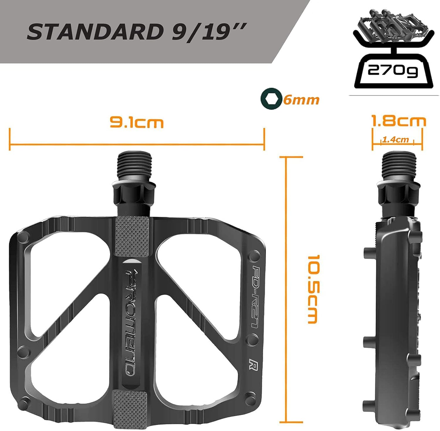 WDong Bike Pedals, Mountain Cycling Bike Pedals, Aluminum Alloy DU Bearing 9/16”Mountain Bike Pedals, Anti-skid Durable and Stable Road Bike Hybrid Pedals for Mountain Bike BMX with Free Installation Tool - Image 3
