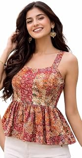 Women Sleeveless Printed Padded Crop Top | Mid Crop Stretch Fit Summer Top | Stylish Casual Tops for Women Price In India