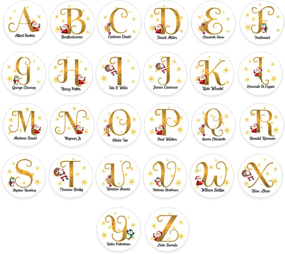 Pack of 24 Christmas Name Tag Stickers Personalised Sticky Labels (A to