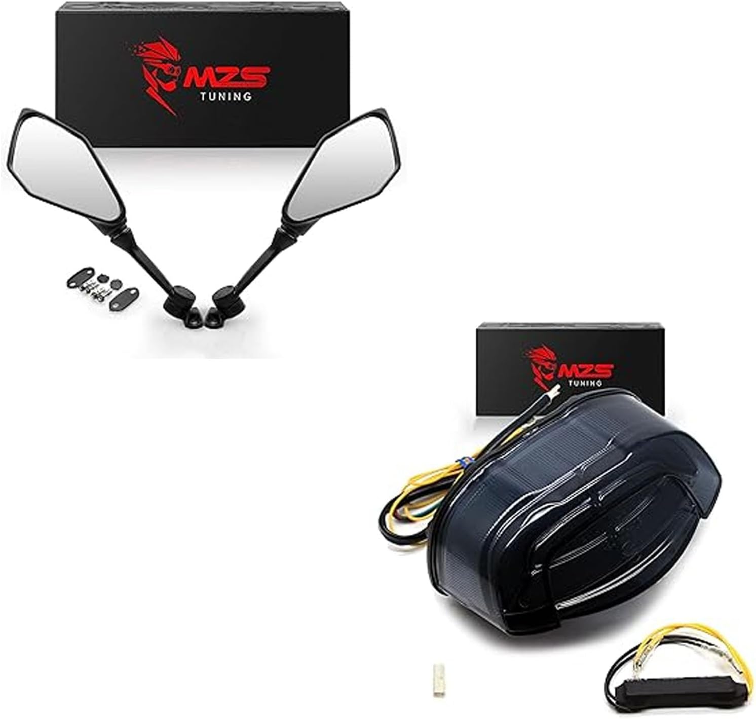 MZS Racing Motorcycle Mirrors + LED Motorcycle Tail Light Compatible withCB650R 2019-2023