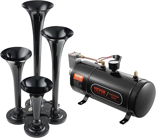 VEVOR Kit de bocinas de tren, kit de 4 bocinas de aire de trompeta, bocinas de tren de 150 dB para camionetas, compresor de aire de 12 V, 120 psi,