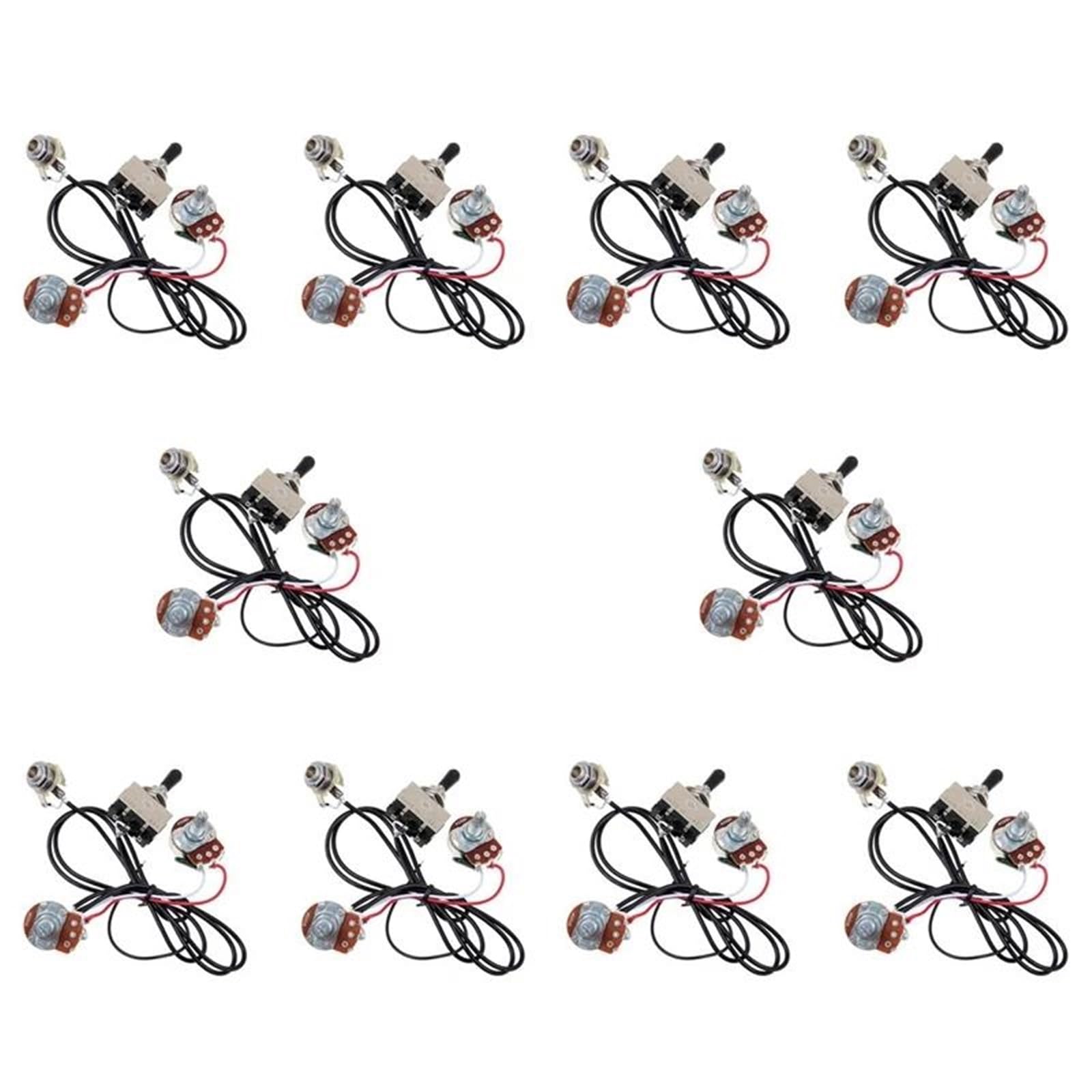 Kit Arnés Precableado Arnés de cableado para guitarra precableado pastilla doble 500 K potenciómetro interruptor de palanca de 3 vías color plateado 20 unidades