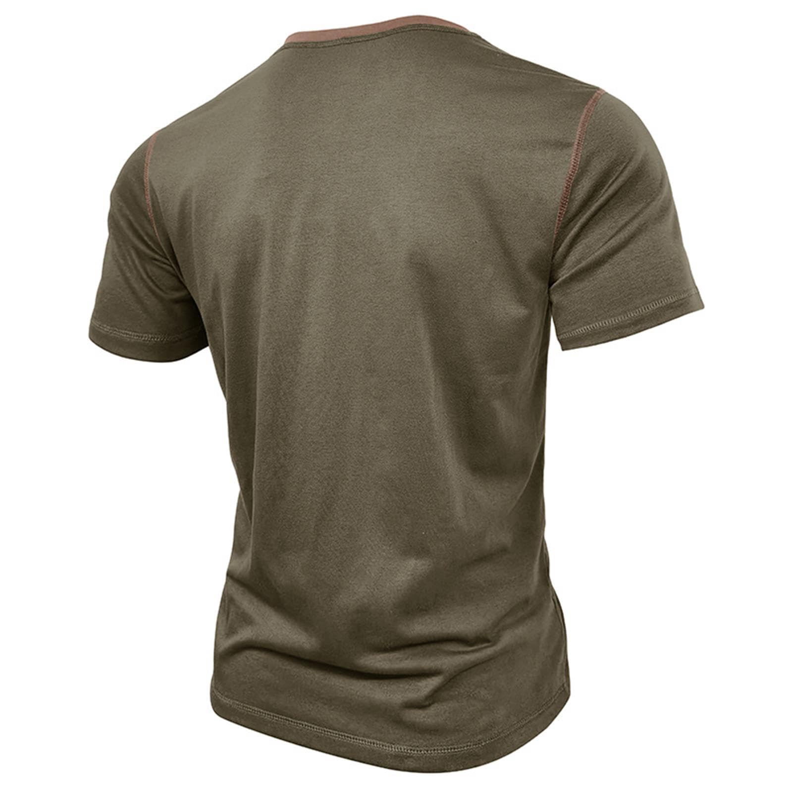 hixswnu 2024 Sommer Männer Kurzarm Henley Shirt Casual Rundhals Farbblock T-Shirt Tops mit Knopf