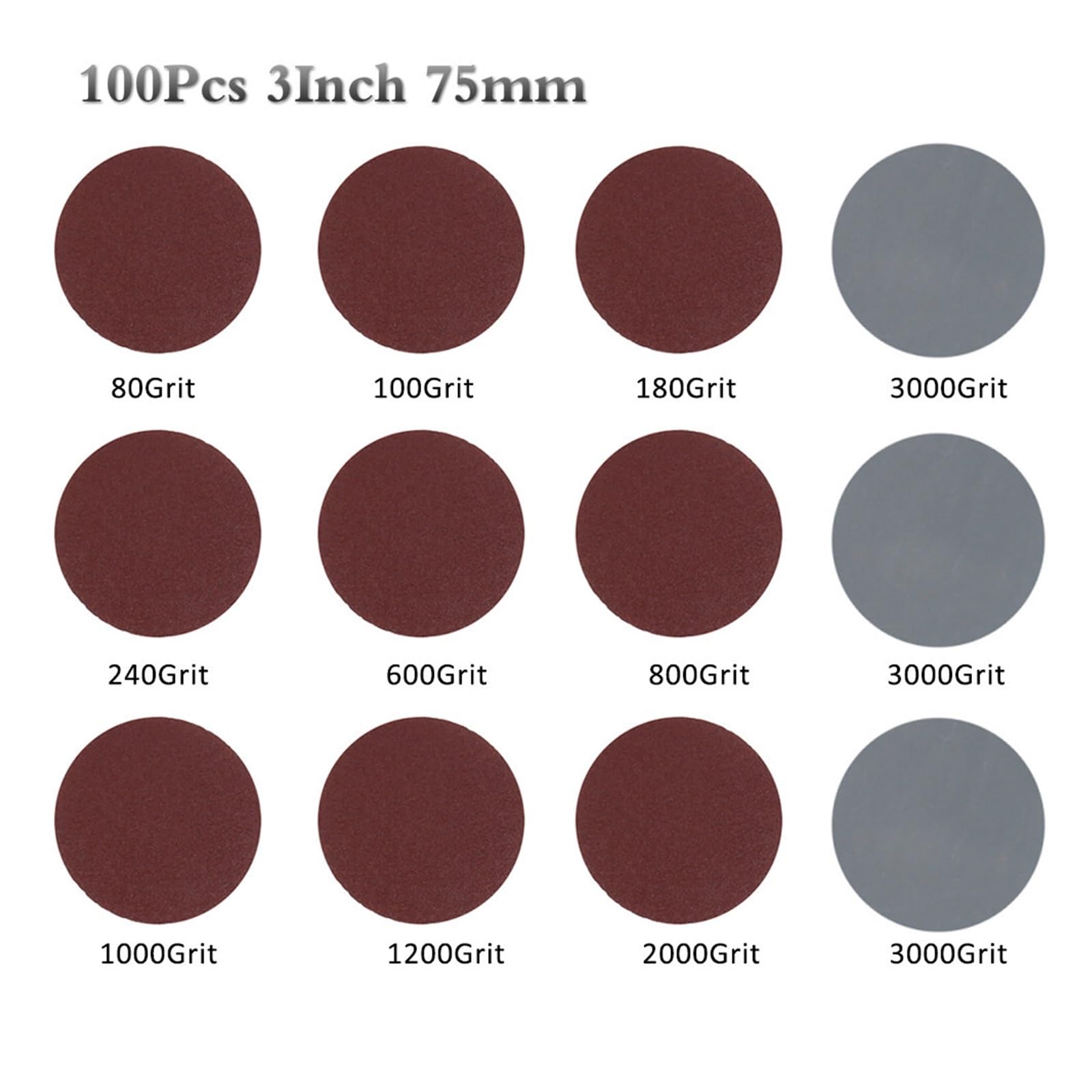 Papier ścierny, papier ścierny na mokro i na sucho, Papier ścierny o gradacji 80-3000, 100 szt., tarcze szlifierskie, tarcze ścierne, 3-calowy zestaw podkładek do cięcia, polerowanie, czyszczenie, nar