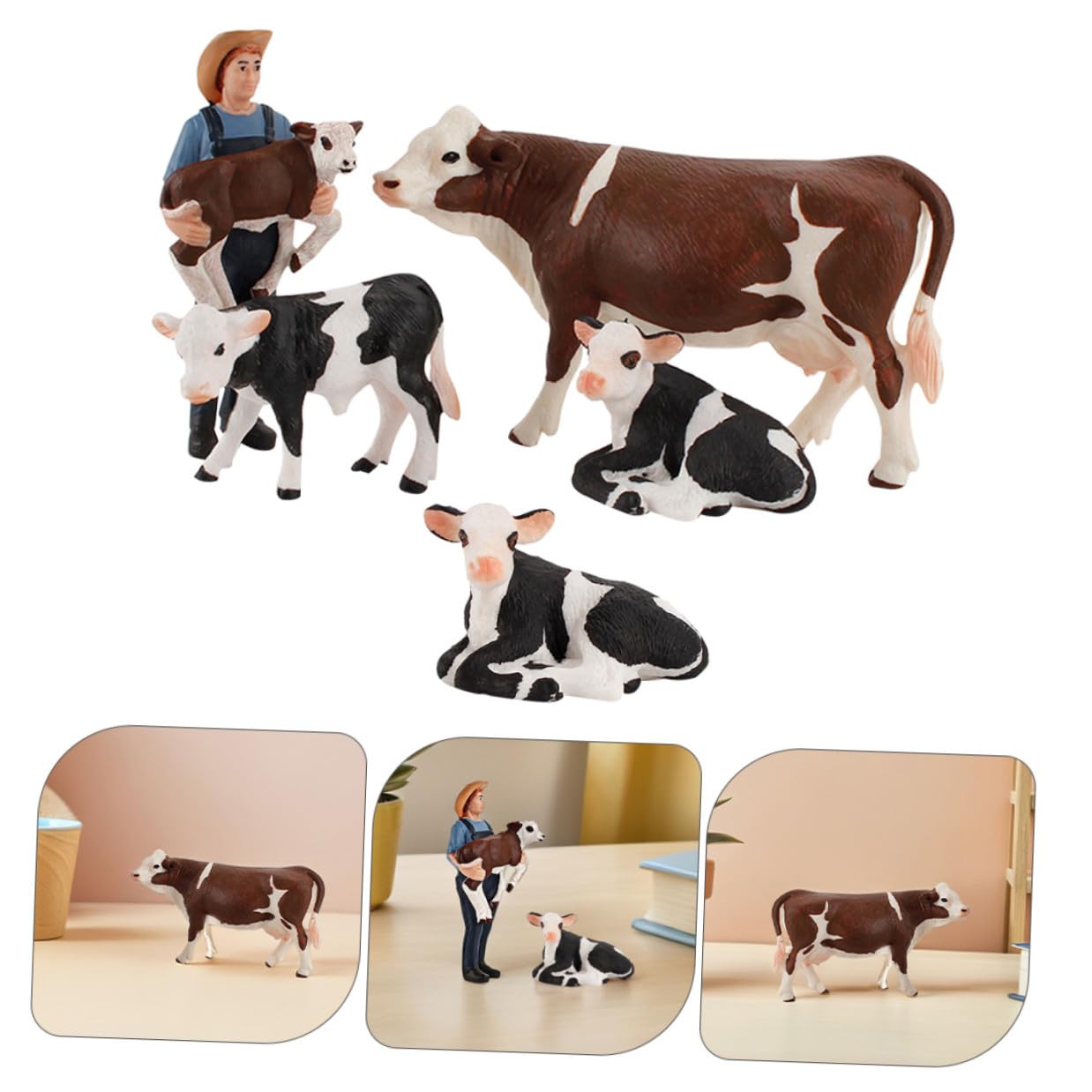 Abaodam Figuras de Ganado 5 Piezas Realistas de Vaca de Granja en Miniatura de PVC, Juguete Educativo, para Interior y Exterior