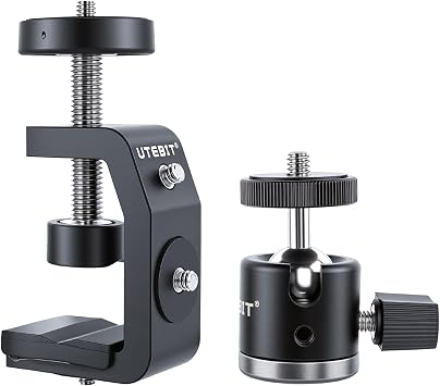 UTEBIT 40mm C-Clamp Camera Mount with Ball Head 1/4 Thread Hole Metal Clamp
